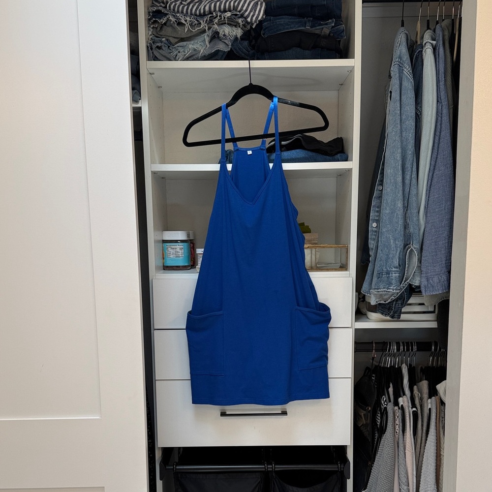 Blue Sleeveless Dress with Pockets